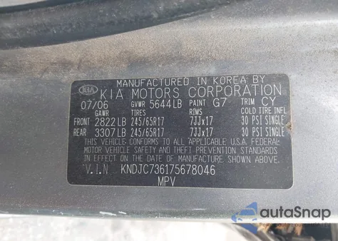 2007 Kia Sorento Lx from USA, damaged, VIN KNDJC736175678046